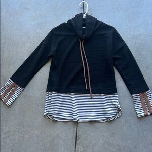 THML Black and White Striped Scoop neck Hoodie